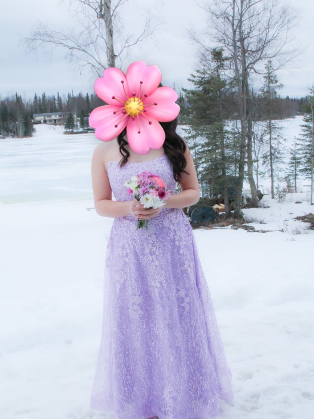 Lilac Strapless Lace Evening Gown